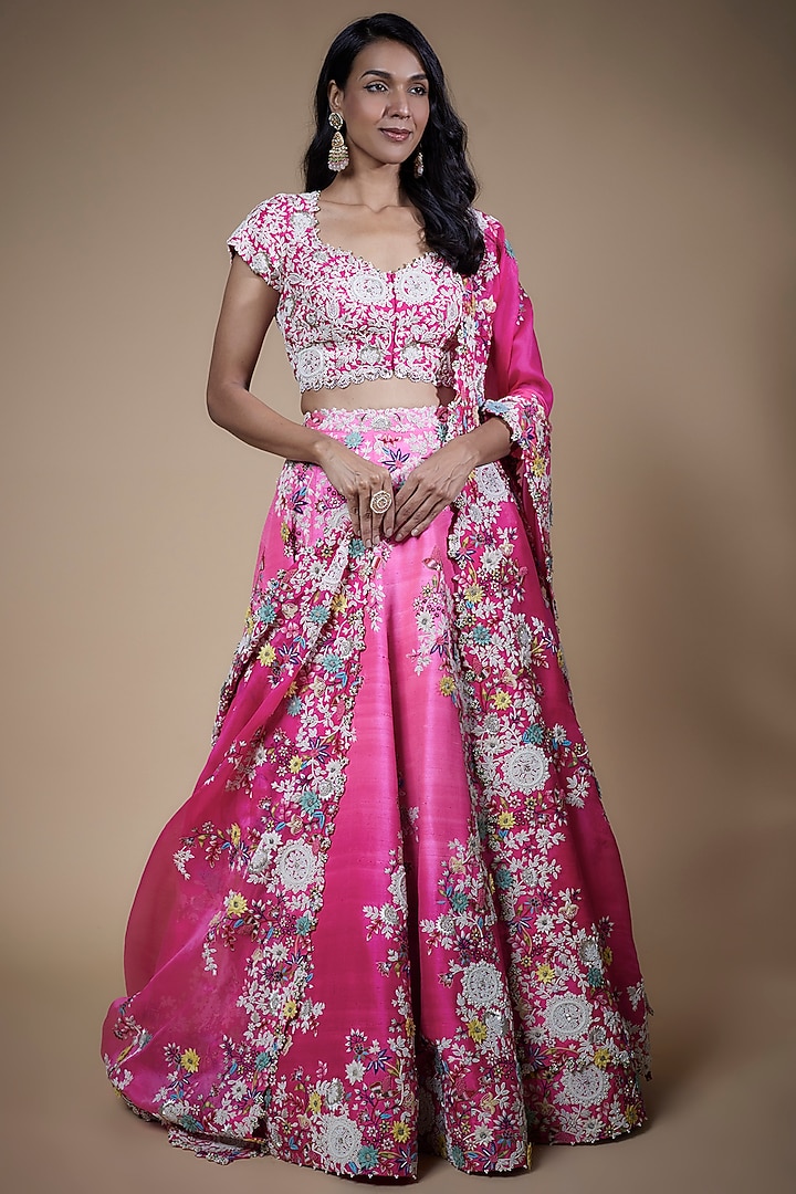 Pink Shaded Raw Silk Kalidar Bridal Lehenga Set by Minaxi Dadoo at Pernia's Pop Up Shop