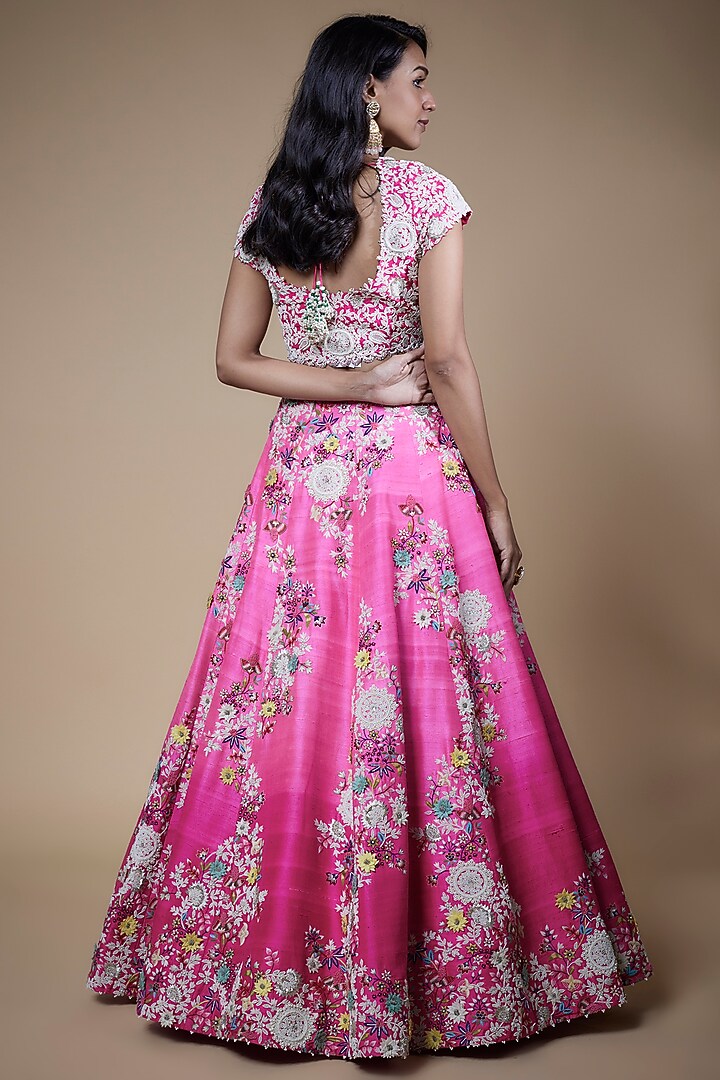 Pink Shaded Raw Silk Kalidar Bridal Lehenga Set by Minaxi Dadoo at Pernia's Pop Up Shop