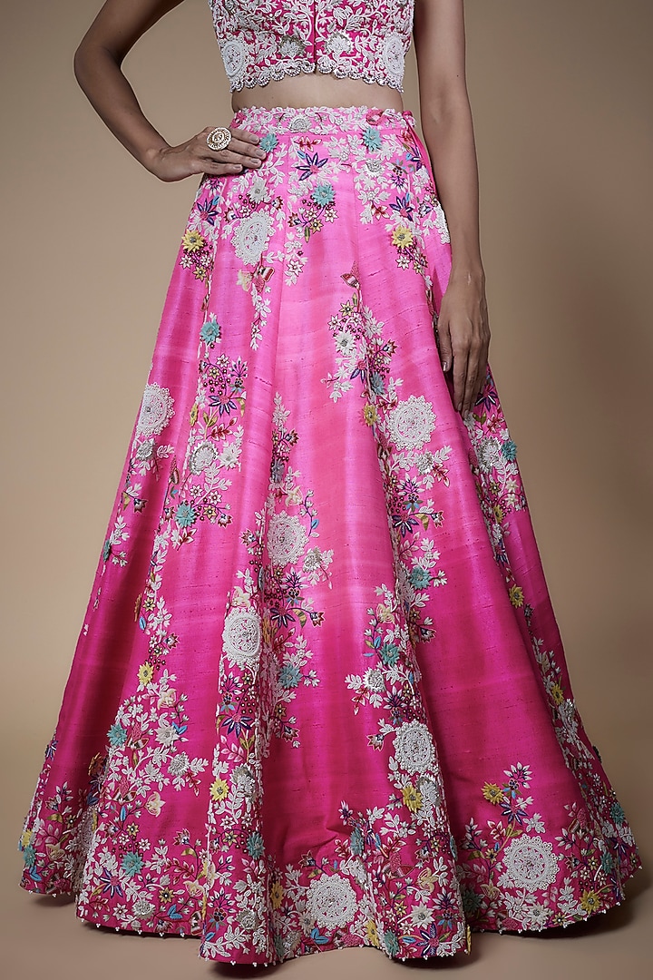 Pink Shaded Raw Silk Kalidar Bridal Lehenga Set by Minaxi Dadoo at Pernia's Pop Up Shop