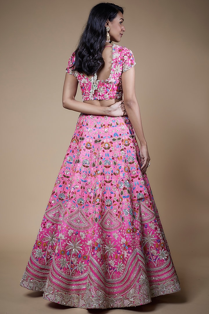 Pink Shaded Raw Silk Bridal Lehenga Set by Minaxi Dadoo at Pernia's Pop Up Shop