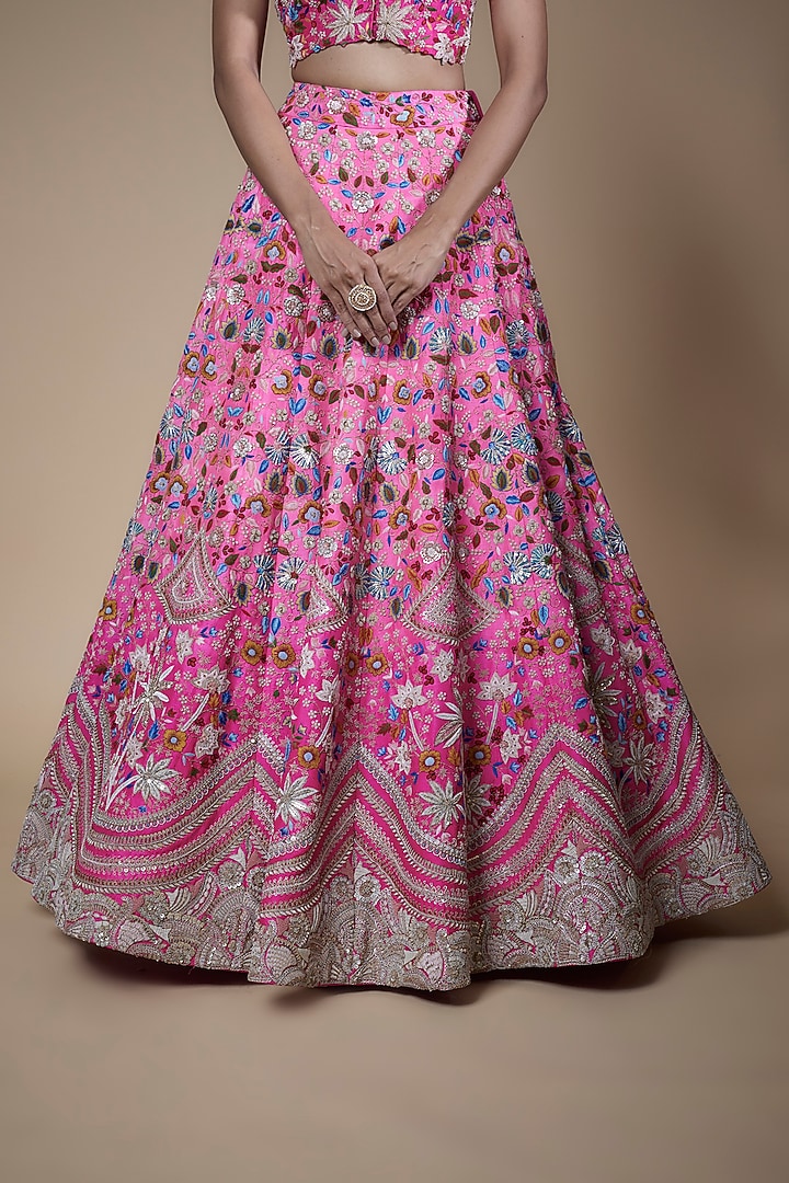 Pink Shaded Raw Silk Bridal Lehenga Set by Minaxi Dadoo at Pernia's Pop Up Shop