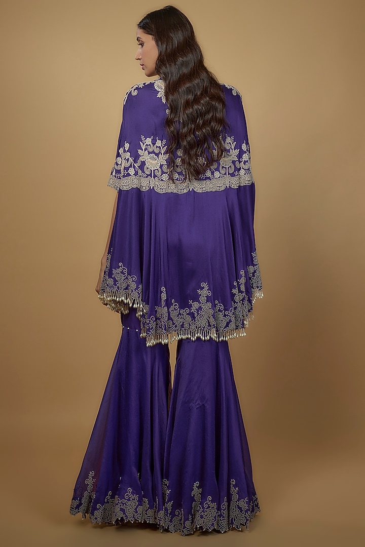 Violet Organza Embroidered Gharara Set by Minaxi Dadoo at Pernia's Pop Up Shop