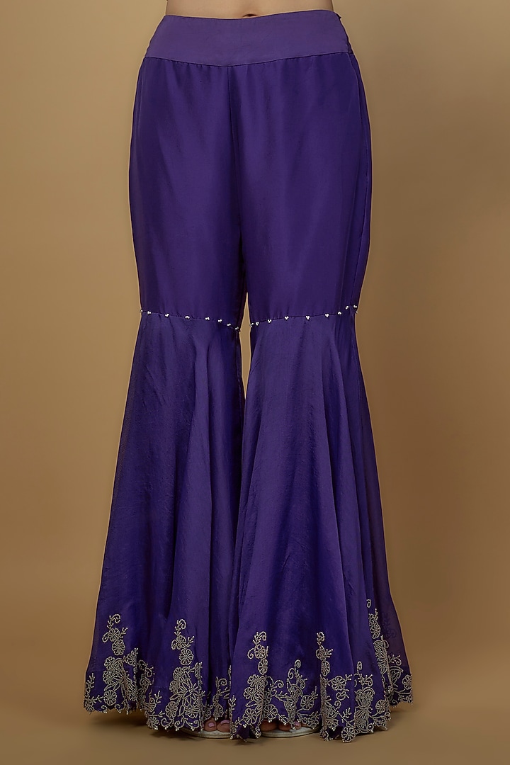 Violet Organza Embroidered Gharara Set by Minaxi Dadoo at Pernia's Pop Up Shop