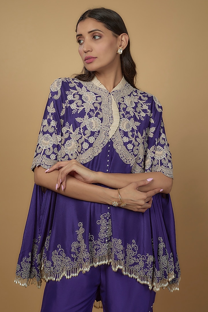 Violet Organza Embroidered Gharara Set by Minaxi Dadoo at Pernia's Pop Up Shop