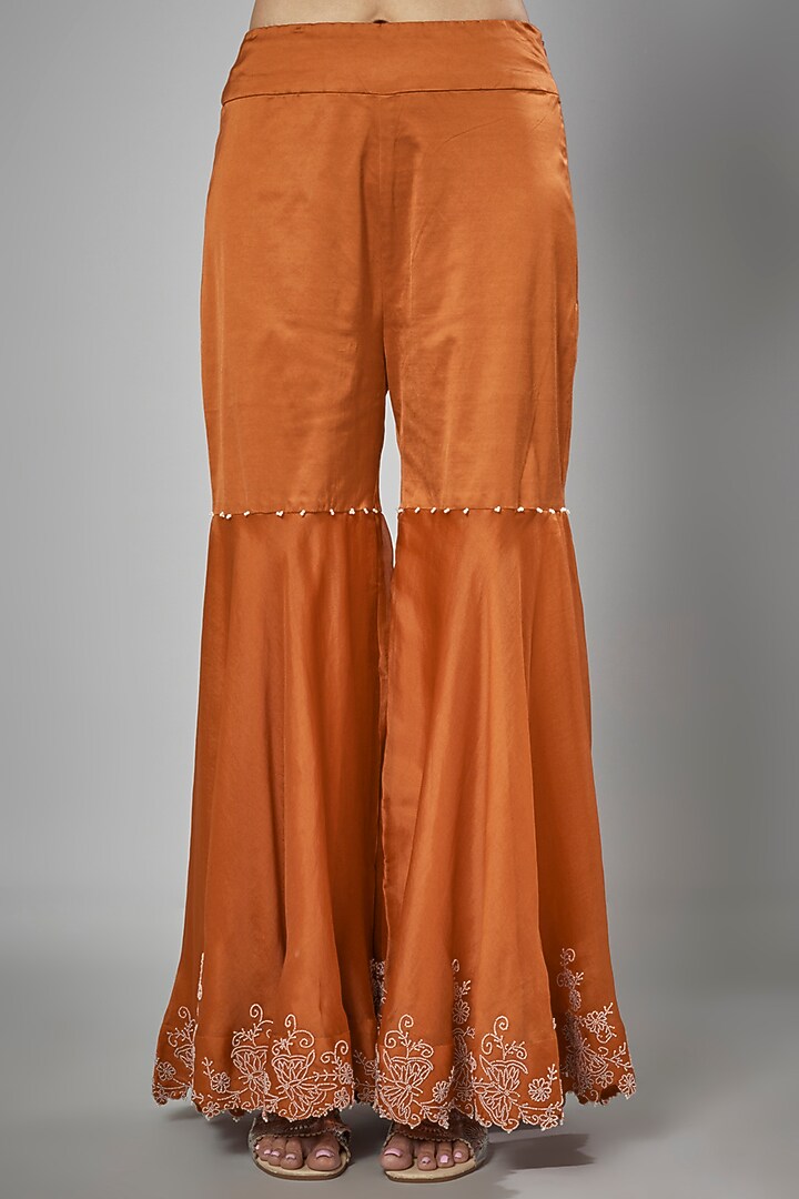Rust Orange Dupion Embroidered Cape Set by Minaxi Dadoo at Pernia's Pop Up Shop