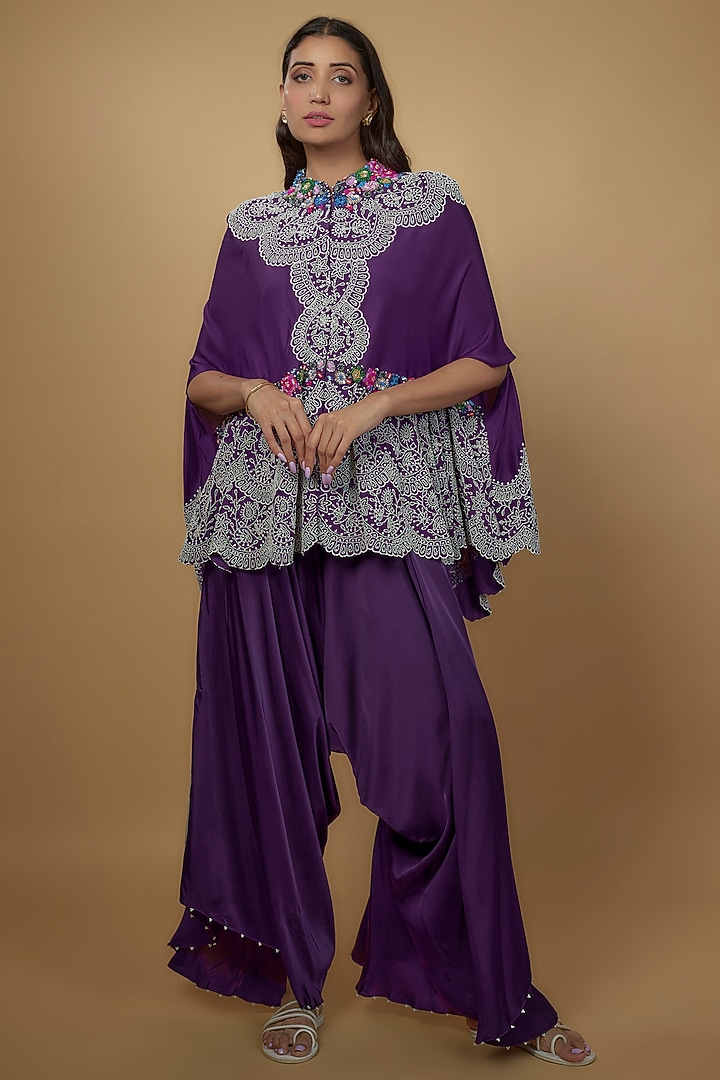Purple Dupion Embroidered Cape Set by Minaxi Dadoo at Pernia's Pop Up Shop