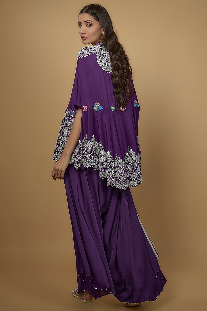 Purple Dupion Embroidered Cape Set by Minaxi Dadoo at Pernia's Pop Up Shop