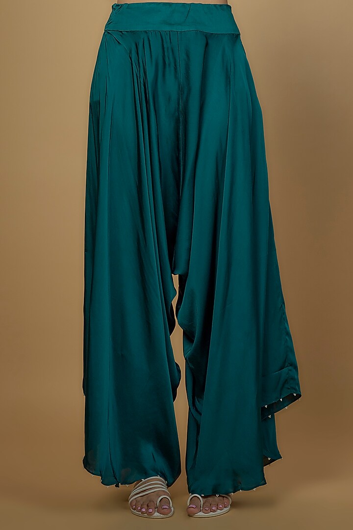 Peacock Blue Dupion Embroidered Cape Set by Minaxi Dadoo at Pernia's Pop Up Shop