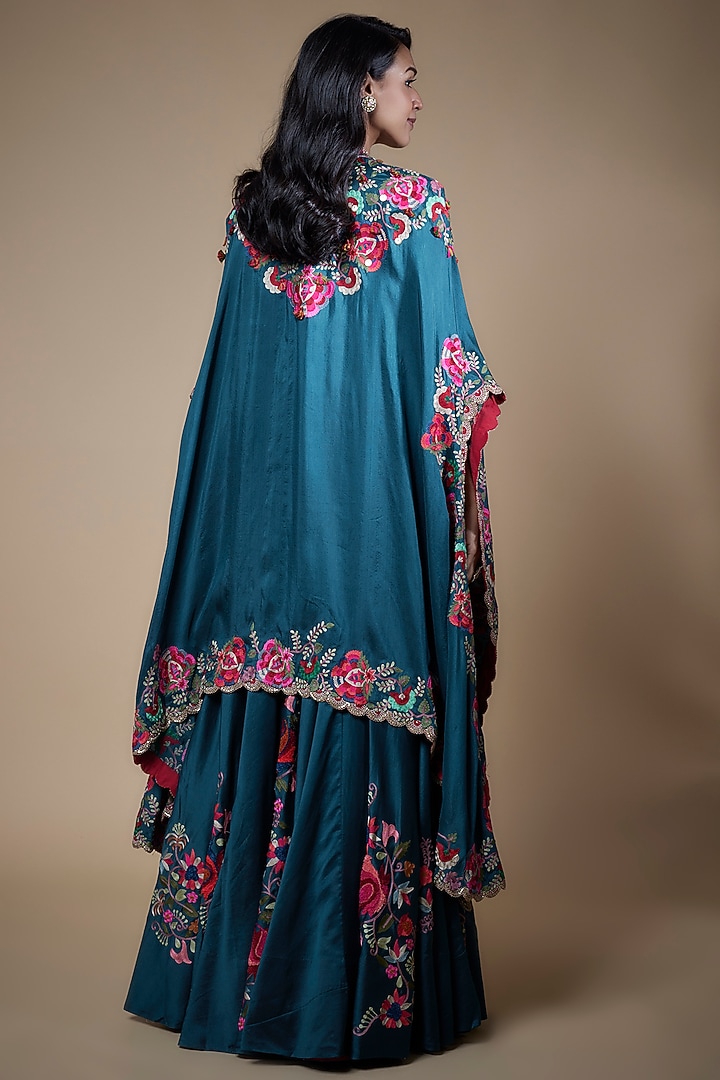 Peacock Blue Chanderi Embroidered Jacket Bridal Lehenga Set by Minaxi Dadoo at Pernia's Pop Up Shop