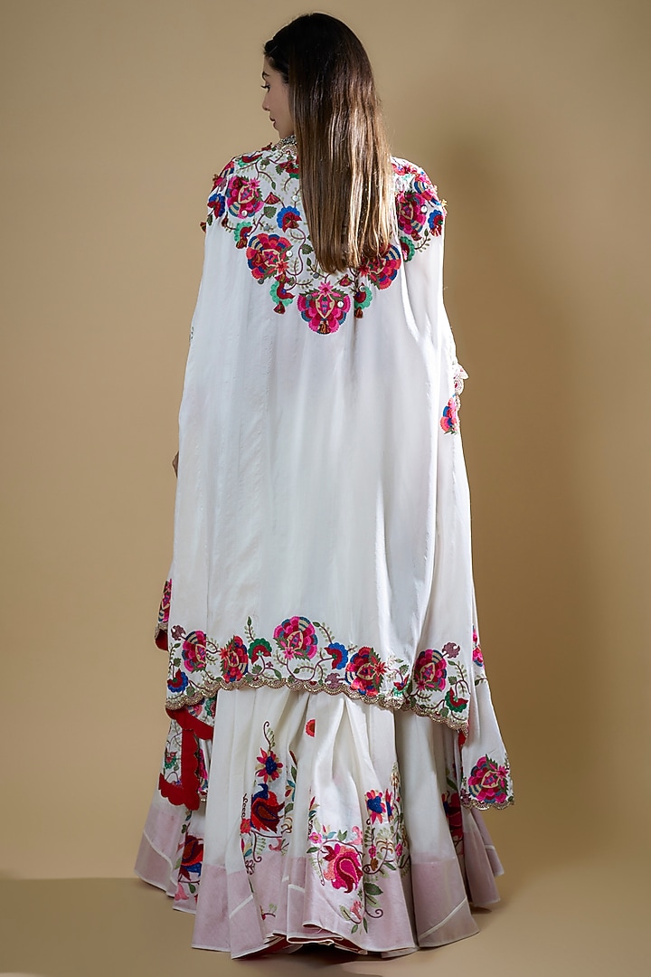 Ivory Organza Embroidered Cape Set by Minaxi Dadoo at Pernia's Pop Up Shop