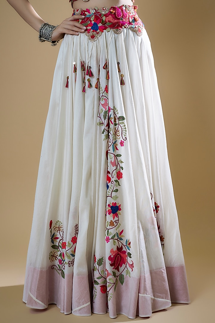 Ivory Organza Embroidered Cape Set by Minaxi Dadoo at Pernia's Pop Up Shop
