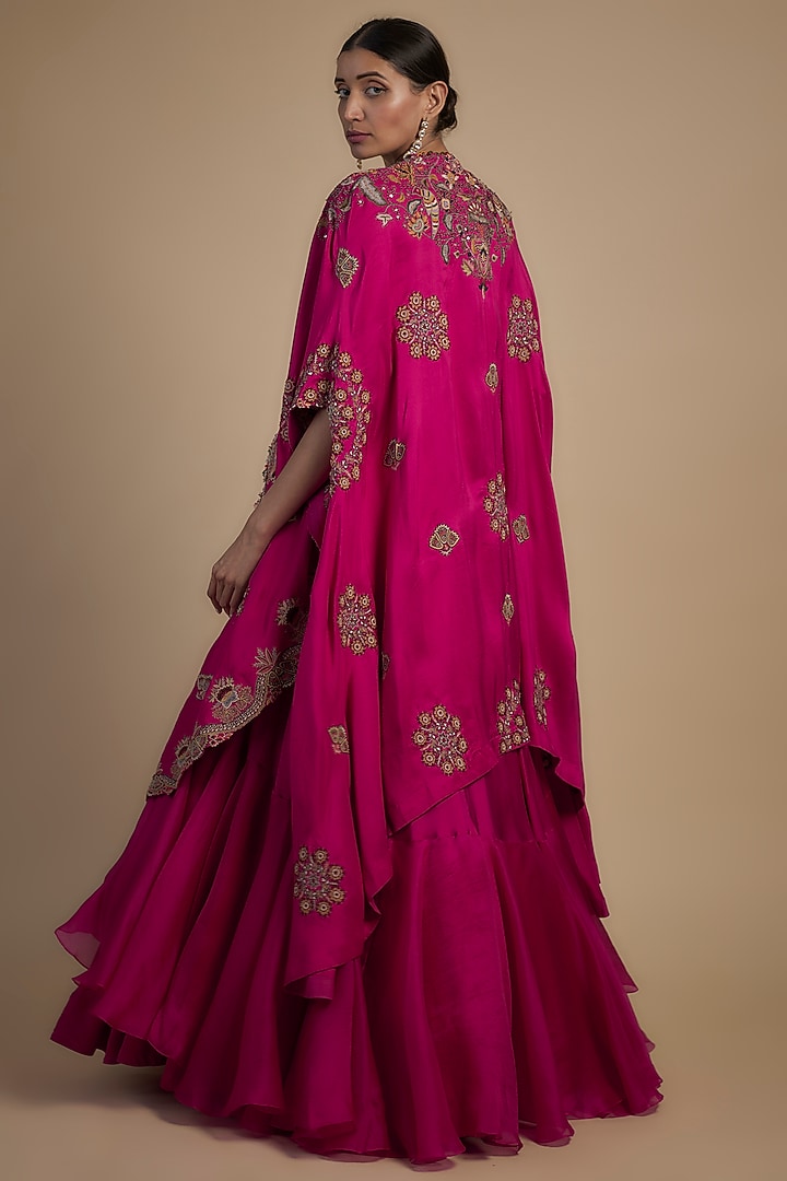 Rani Pink Silk & Organza Two-Tiered Skirt Set by Minaxi Dadoo at Pernia's Pop Up Shop