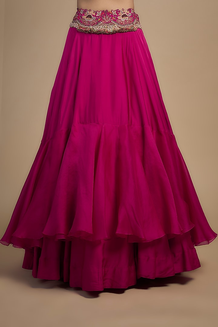 Rani Pink Silk & Organza Two-Tiered Skirt Set by Minaxi Dadoo at Pernia's Pop Up Shop