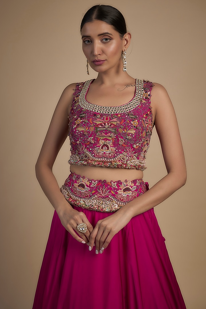 Rani Pink Silk & Organza Two-Tiered Skirt Set by Minaxi Dadoo at Pernia's Pop Up Shop