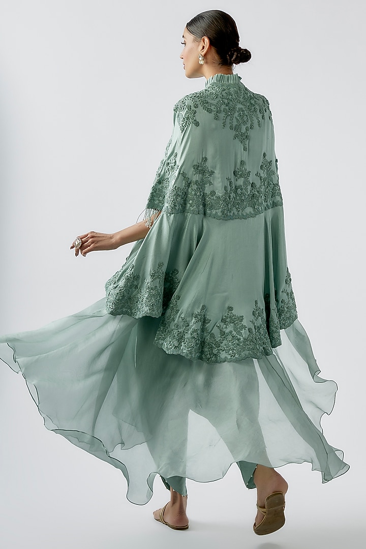 Powder Blue Dupion Embroidered Cape Set by Minaxi Dadoo at Pernia's Pop Up Shop