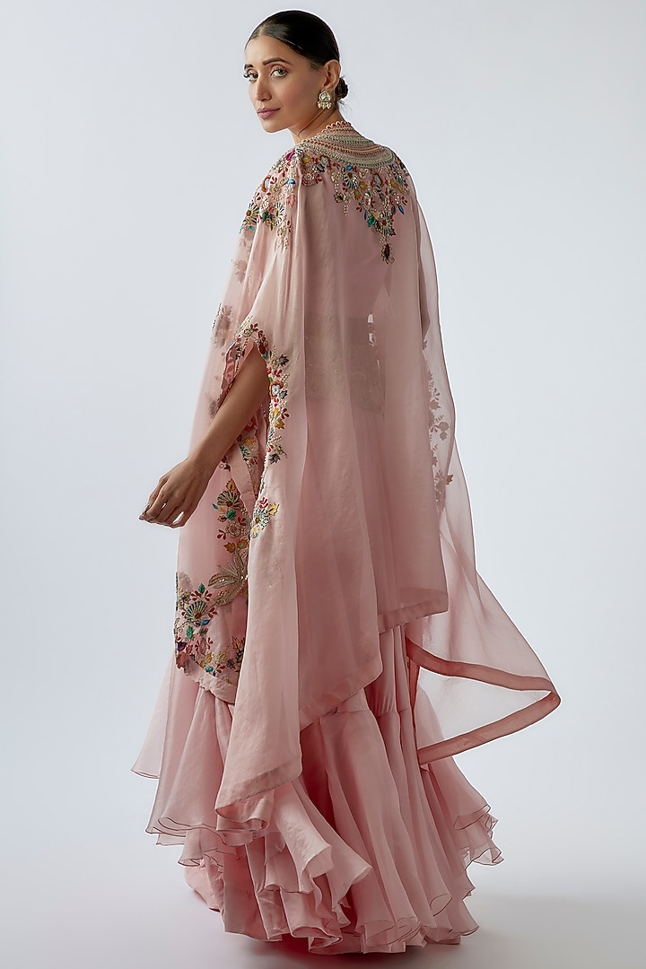 Pink Silk & Organza Embroidered Jacket Bridal Lehenga Set by Minaxi Dadoo at Pernia's Pop Up Shop