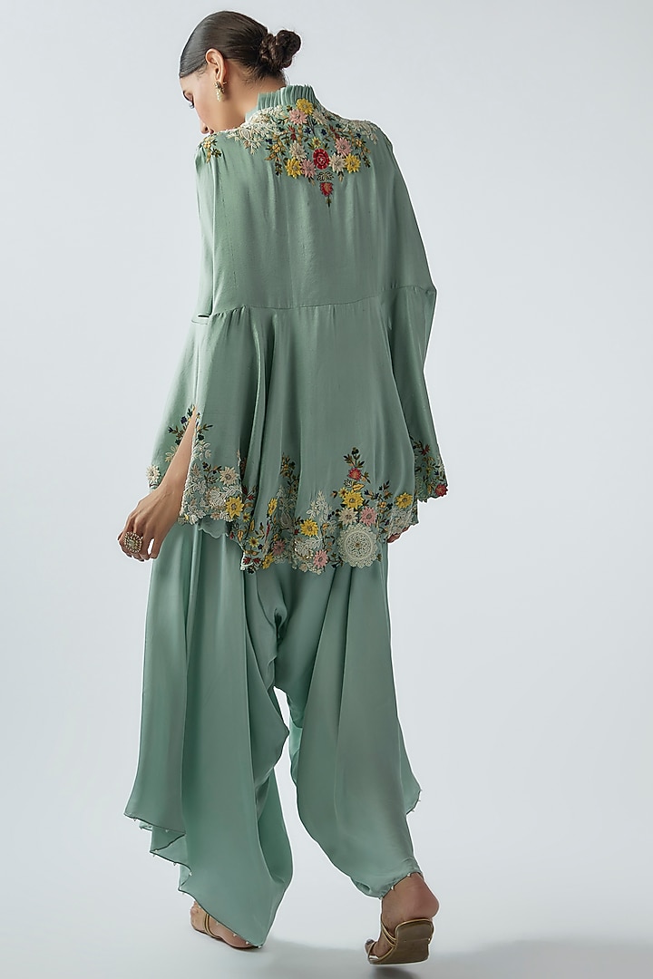Powder Blue Dupion Embroidered Cape Set by Minaxi Dadoo at Pernia's Pop Up Shop