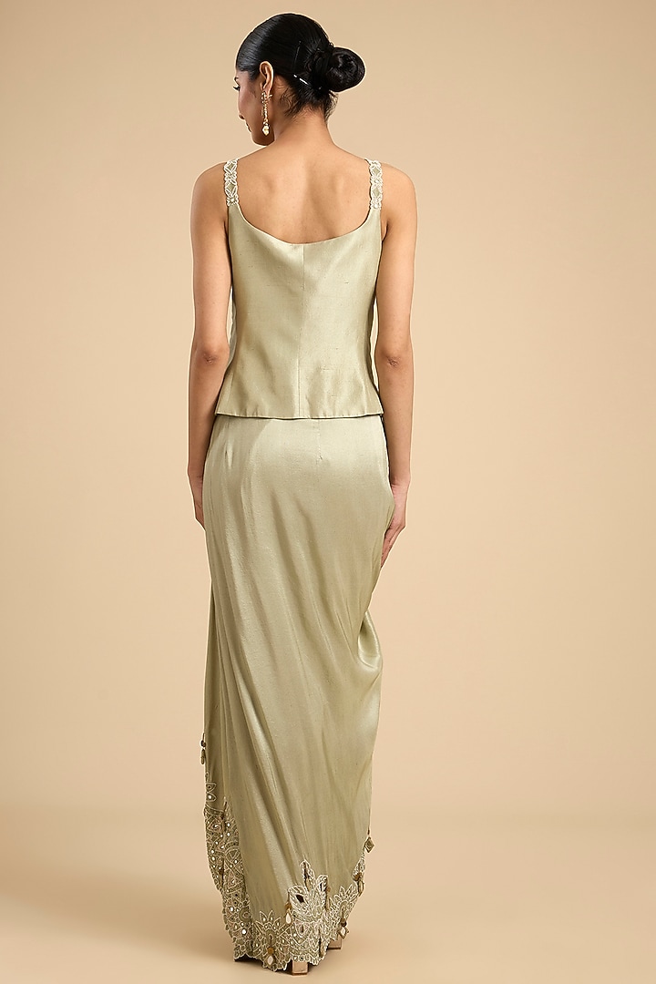 Olive Green Organza Mirror Work Cape Set by Minaxi Dadoo at Pernia's Pop Up Shop