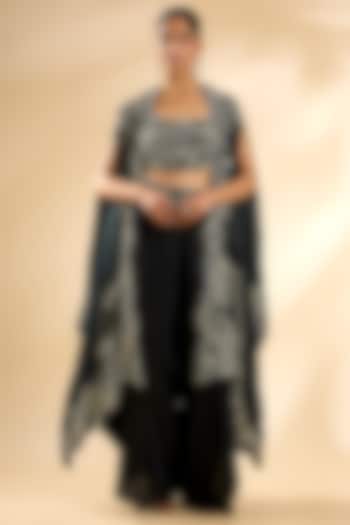 Black Satin Cape Set by Minaxi Dadoo at Pernia's Pop Up Shop