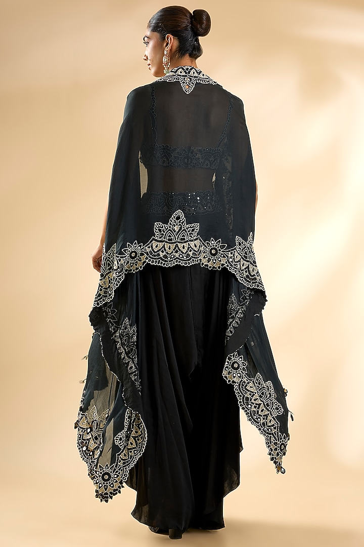 Black Satin Cape Set by Minaxi Dadoo at Pernia's Pop Up Shop