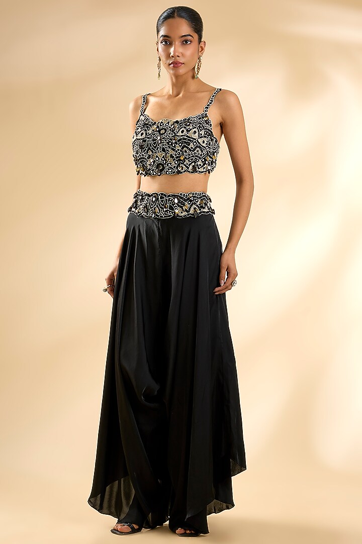 Black Satin Cape Set by Minaxi Dadoo at Pernia's Pop Up Shop