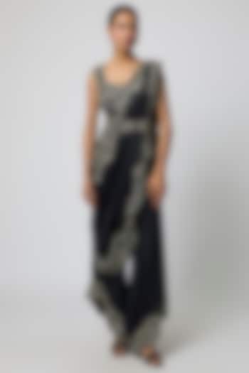 Black Organza Draped Pant Set by Minaxi Dadoo at Pernia's Pop Up Shop