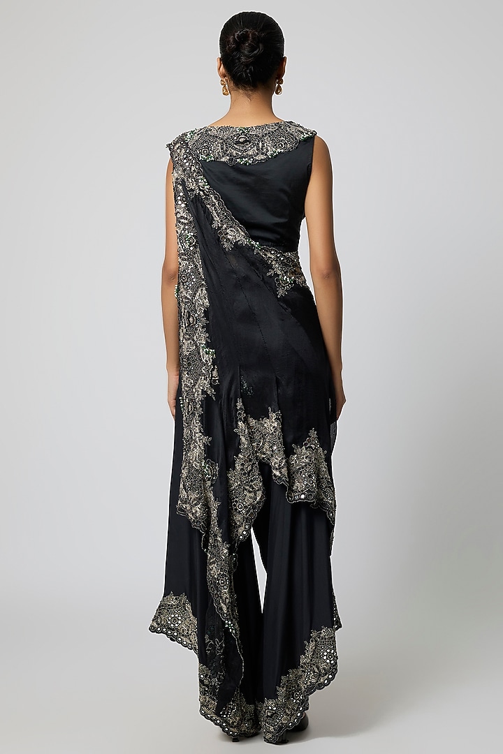 Black Organza Draped Pant Set by Minaxi Dadoo at Pernia's Pop Up Shop