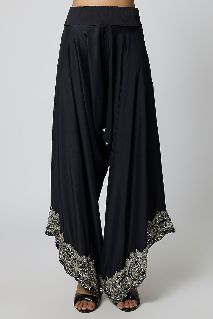 Black Organza Draped Pant Set by Minaxi Dadoo at Pernia's Pop Up Shop
