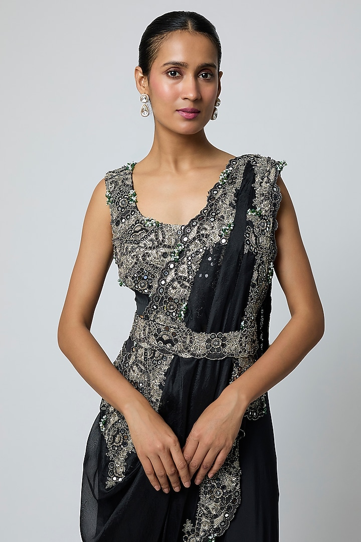 Black Organza Draped Pant Set by Minaxi Dadoo at Pernia's Pop Up Shop