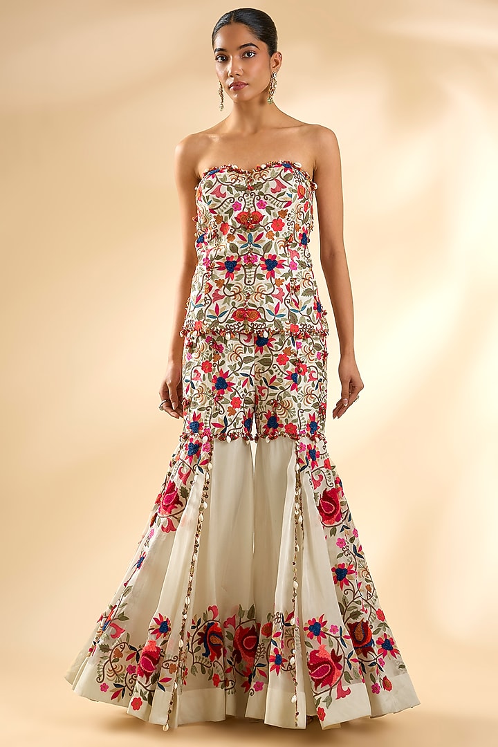 Ivory Silk Organza Bridal Sharara Set by Minaxi Dadoo at Pernia's Pop Up Shop