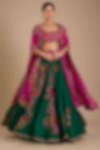 Rani Pink Silk Kashmiri Work Cape Set by Minaxi Dadoo at Pernia's Pop Up Shop