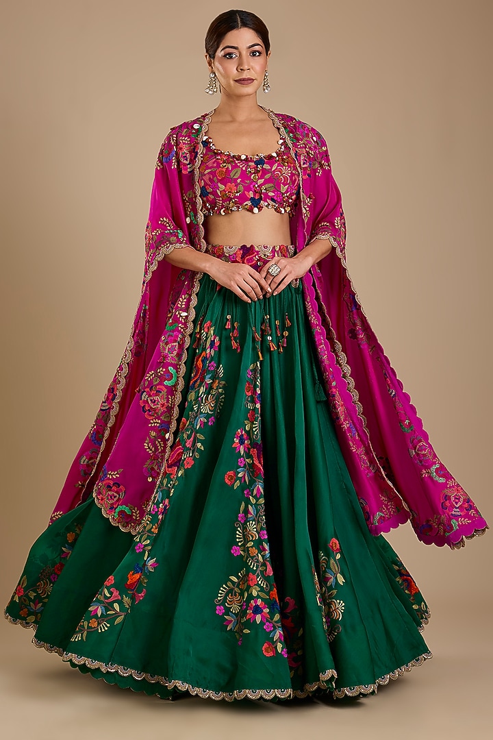 Rani Pink Silk Kashmiri Work Cape Set by Minaxi Dadoo at Pernia's Pop Up Shop