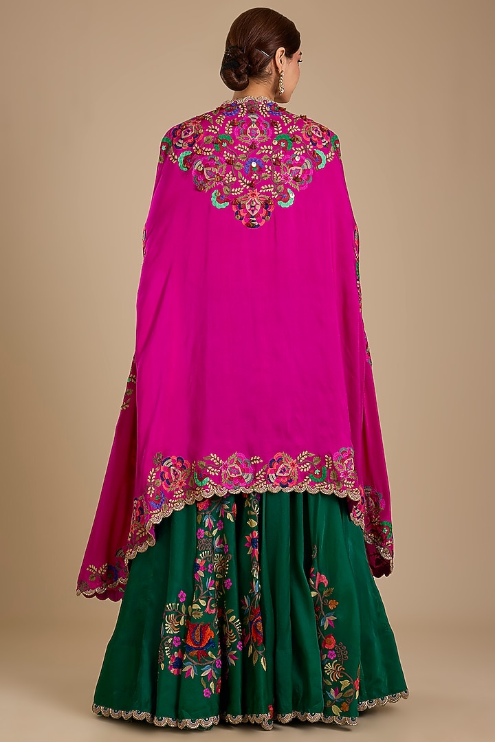 Rani Pink Silk Kashmiri Work Cape Set by Minaxi Dadoo at Pernia's Pop Up Shop