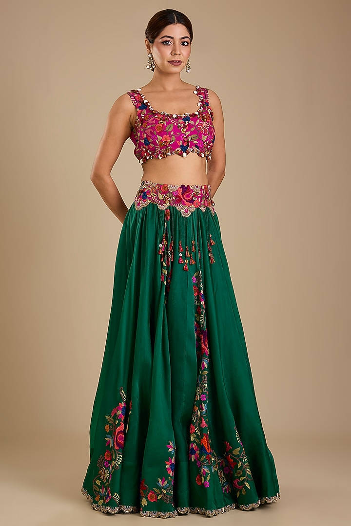 Rani Pink Silk Kashmiri Work Cape Set by Minaxi Dadoo at Pernia's Pop Up Shop