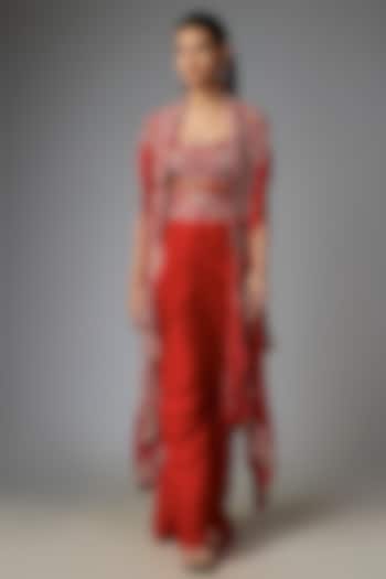 Rust Silk & Organza Mirror Work Butterfly Cape Set by Minaxi Dadoo at Pernia's Pop Up Shop