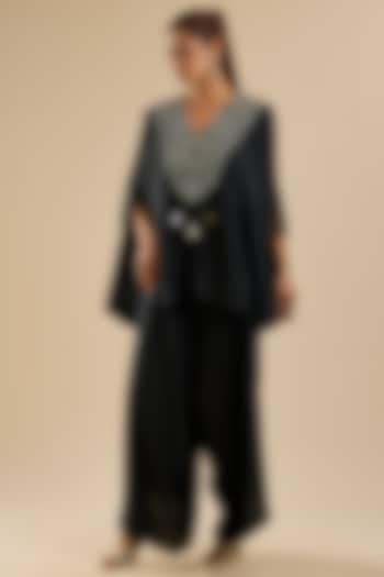 Black Satin Cape Set by Minaxi Dadoo at Pernia's Pop Up Shop