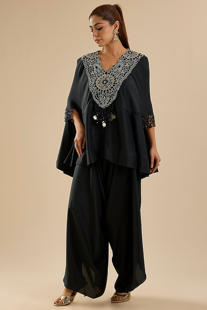 Black Satin Cape Set by Minaxi Dadoo at Pernia's Pop Up Shop