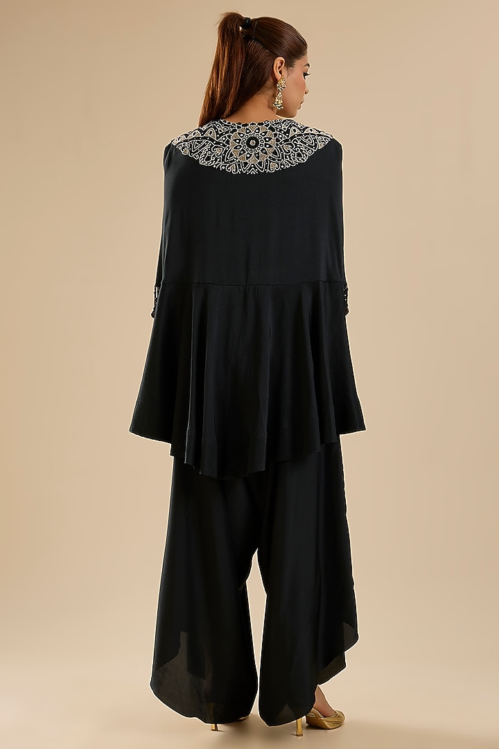 Black Satin Cape Set by Minaxi Dadoo at Pernia's Pop Up Shop