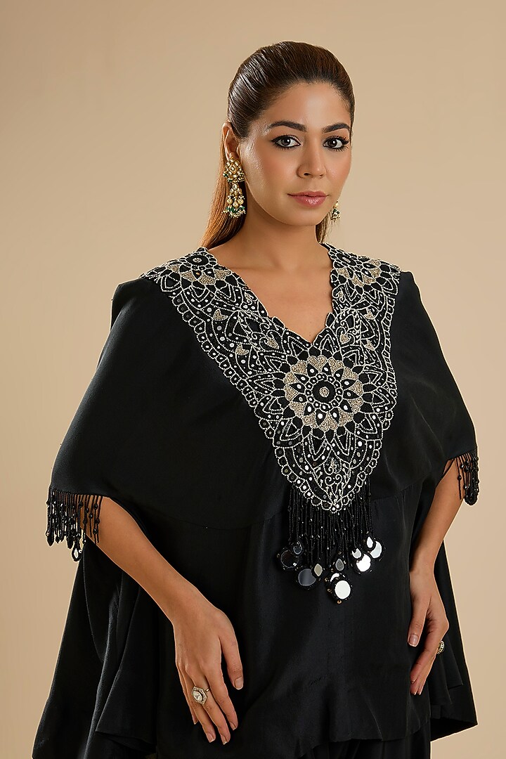 Black Satin Cape Set by Minaxi Dadoo at Pernia's Pop Up Shop