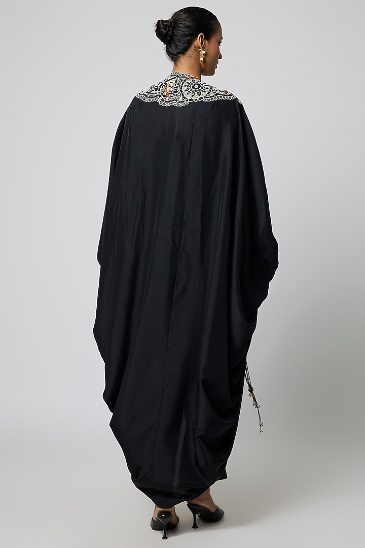 Black Silk Embroidered Cape Set by Minaxi Dadoo at Pernia's Pop Up Shop
