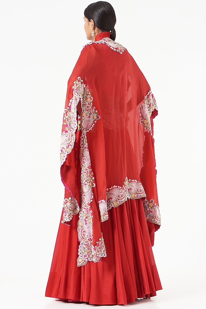 Red Chanderi Jacket Bridal Lehenga Set by Minaxi Dadoo at Pernia's Pop Up Shop
