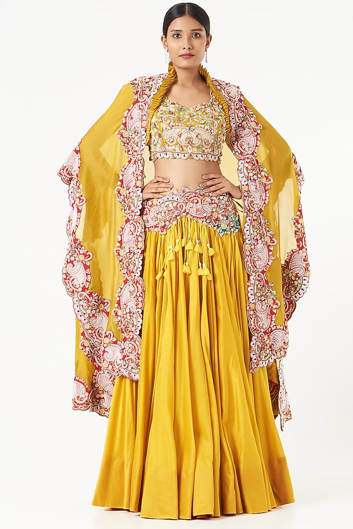 Yellow Silk Jacket Bridal Lehenga Set by Minaxi Dadoo at Pernia's Pop Up Shop