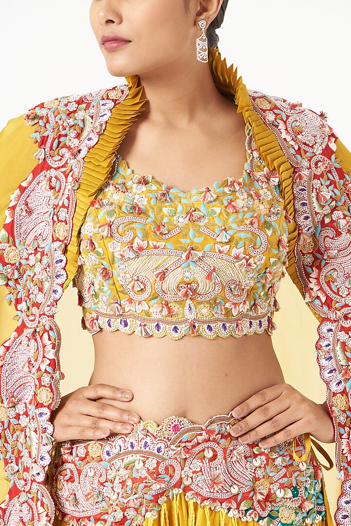Yellow Silk Jacket Bridal Lehenga Set by Minaxi Dadoo at Pernia's Pop Up Shop