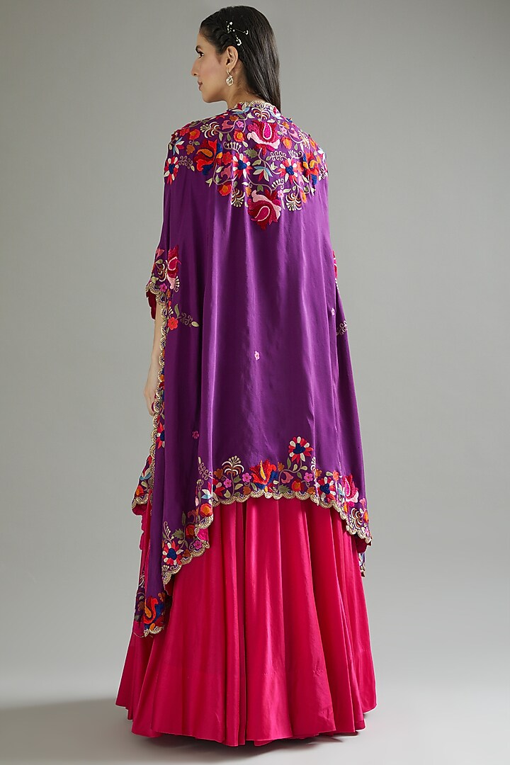 Rani Pink Chanderi Wedding Lehenga Set With Cape by Minaxi Dadoo at Pernia's Pop Up Shop
