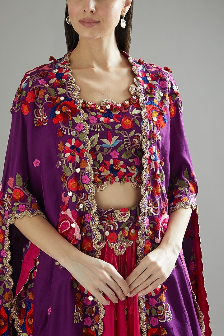 Rani Pink Chanderi Wedding Lehenga Set With Cape by Minaxi Dadoo at Pernia's Pop Up Shop
