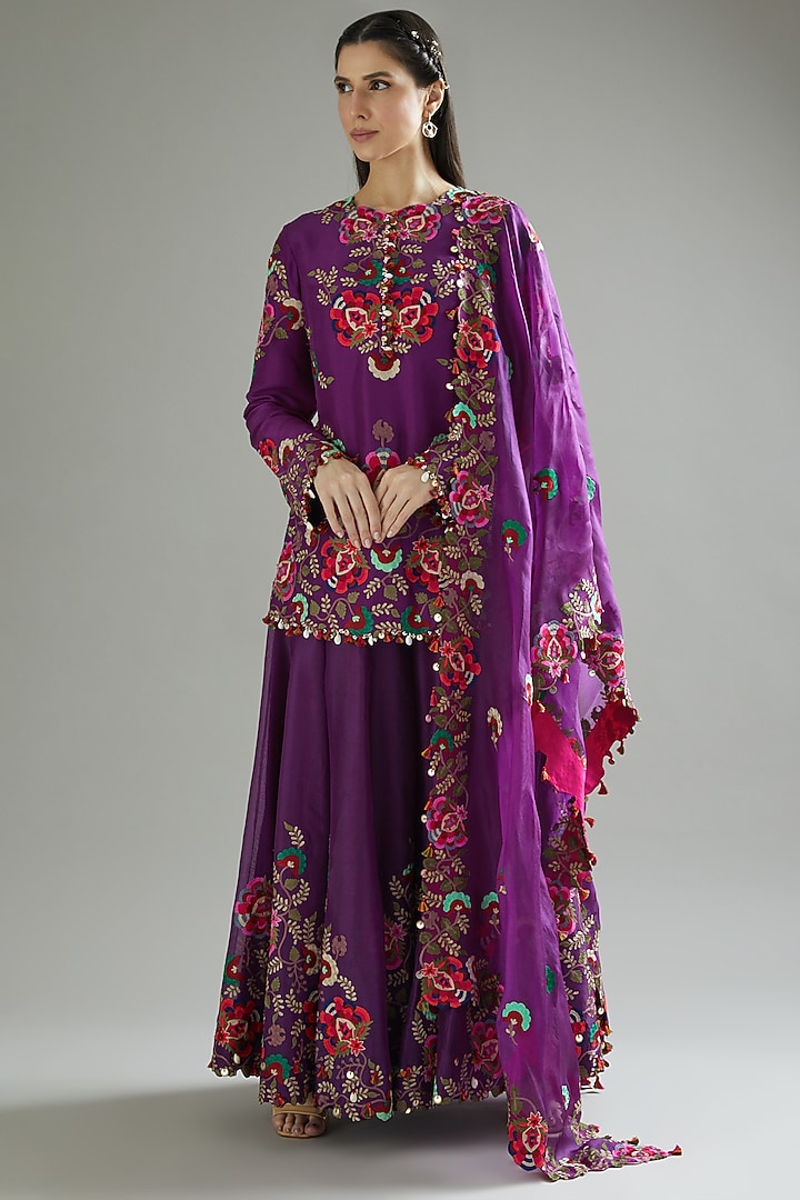 Purple Organza Bridal Sharara Set by Minaxi Dadoo at Pernia's Pop Up Shop