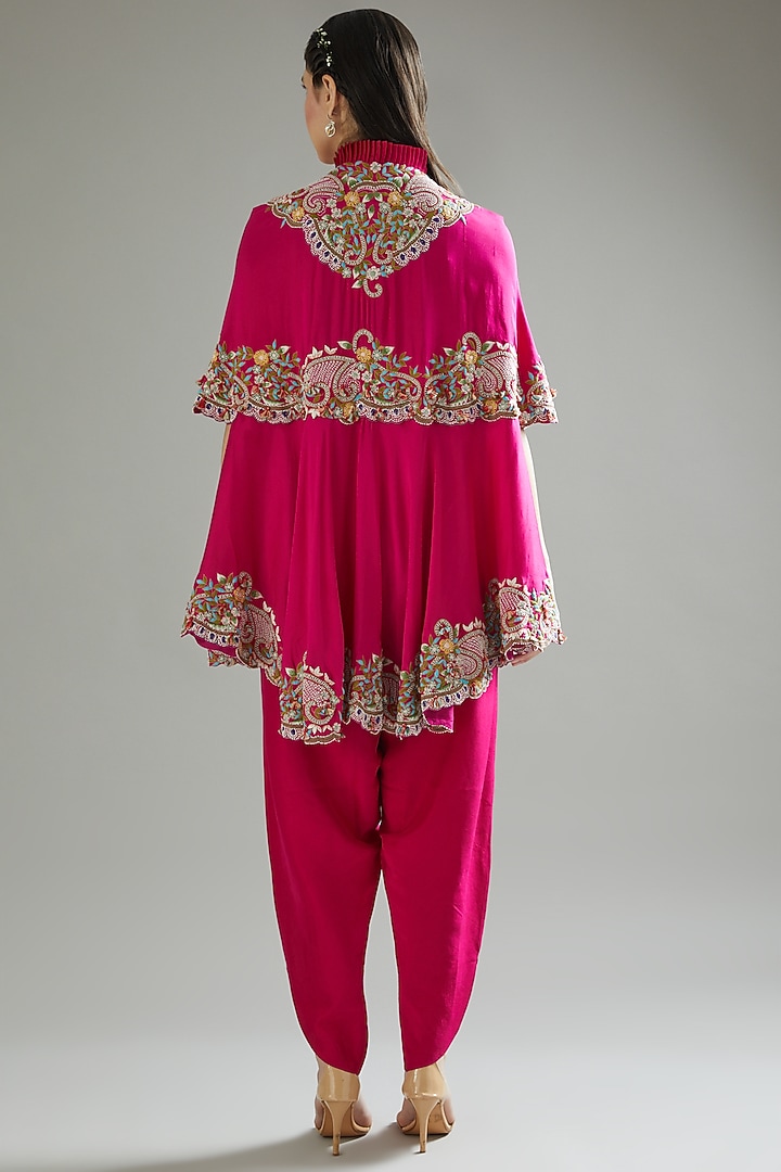Rani Pink Cape Set In Dupion by Minaxi Dadoo at Pernia's Pop Up Shop