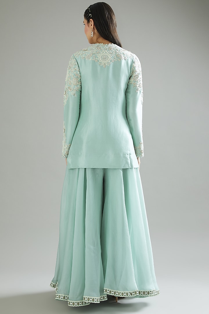 Light Blue Organza Bridal Sharara Set by Minaxi Dadoo at Pernia's Pop Up Shop