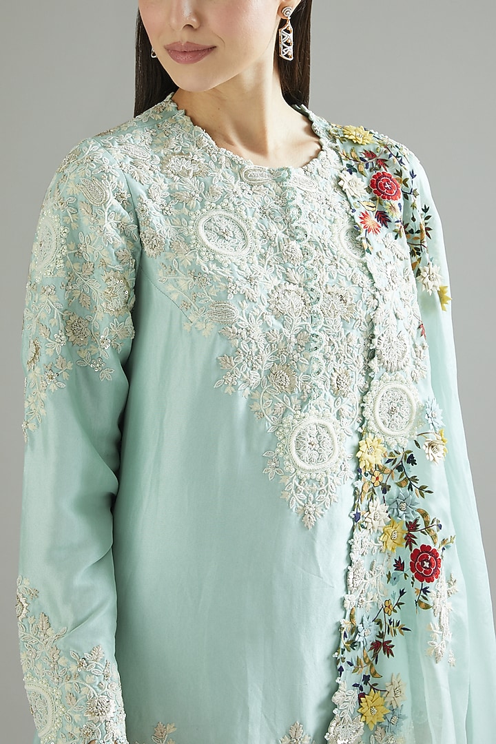 Light Blue Organza Bridal Sharara Set by Minaxi Dadoo at Pernia's Pop Up Shop