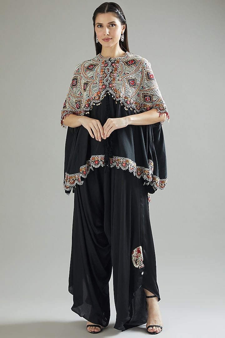 Black Silk Cape Set by Minaxi Dadoo